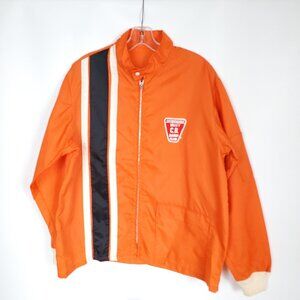 Vtg 70s Susquehanna Valley CB Radio Club Racing Jacket Orange Striped XL